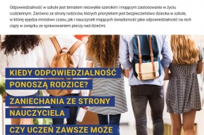 Grafika zatytułowana "Odpowiedzialność w szkole" wprowadzająca do kwartalnika młodzieżowego "W dorosłość zgodnie z prawem".