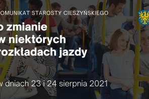 Komunikat o zmianie w niektórych rozkładach jazdy w dniach 23 i 24 sierpnia 2021