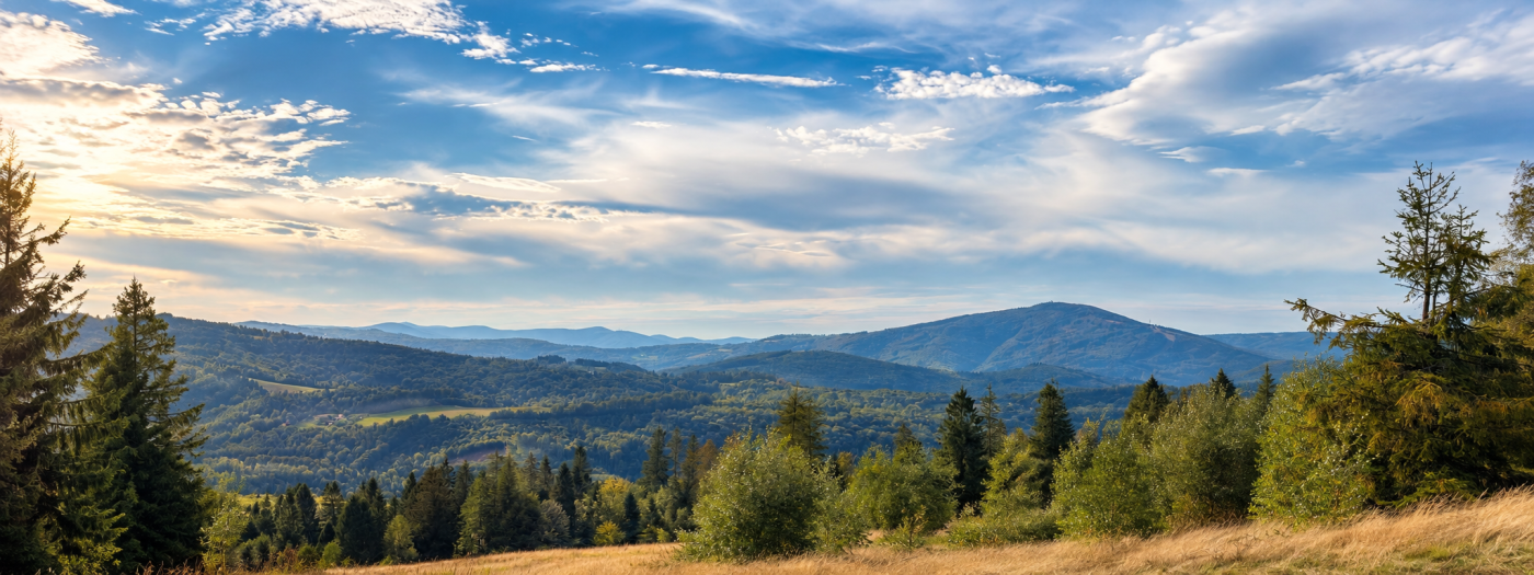 Widok na Beskidy od strony wzniesienia Grabowa