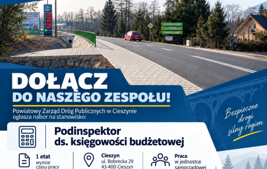 Plakat naboru PZDP w Cieszynie na stanowisko podinspektora ds. księgowości budżetowej, 1 etat, ul. Bobrecka 29; termin składania dokumentów: 22 października 2026 r. do godz. 15.00.